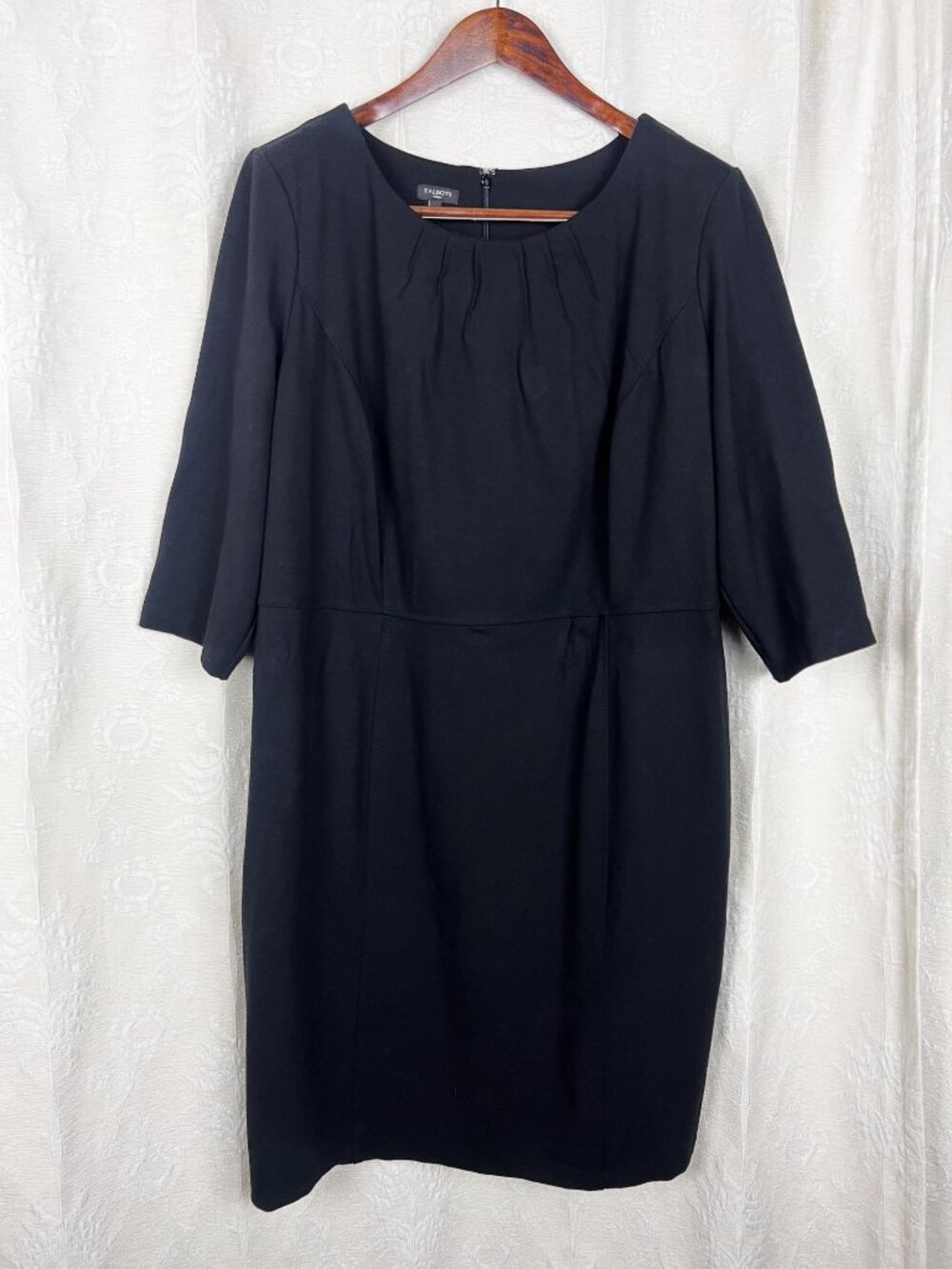 Talbots woman midi black ponte stretch knit 3/4 sleeve classic shift dress 20W